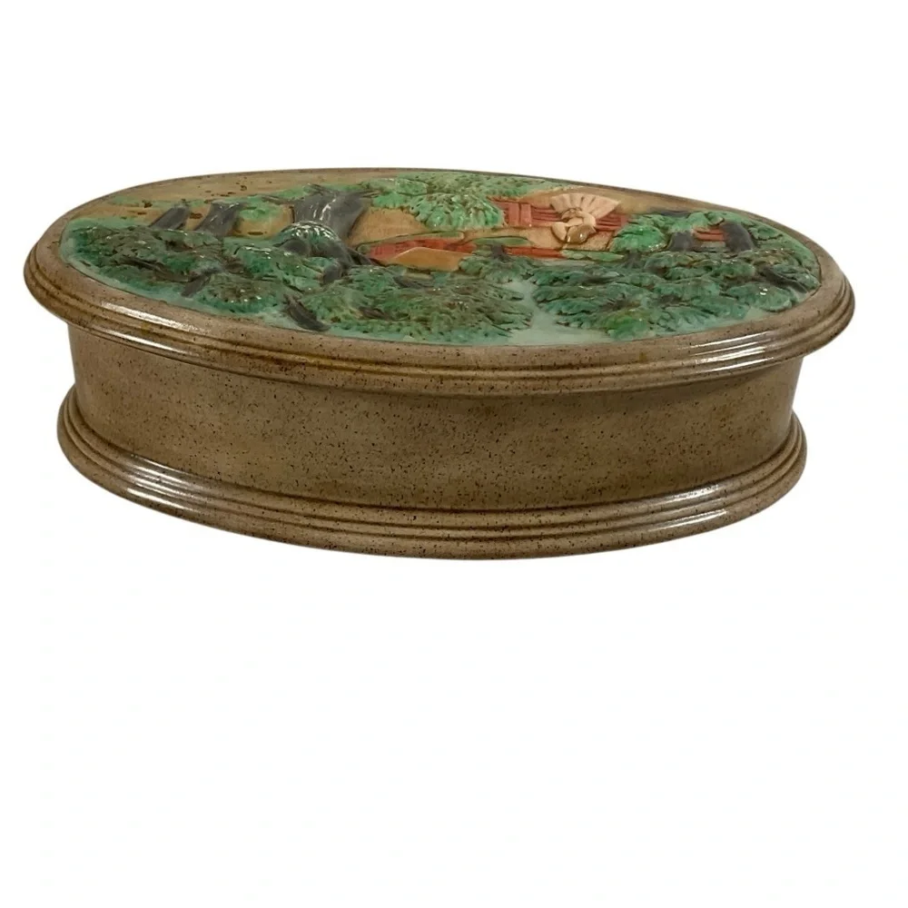 Vintage 1984 Hershey Molds Co Trinket Box Ceramic Hand Painted 11.5” X 7.5” X 3”